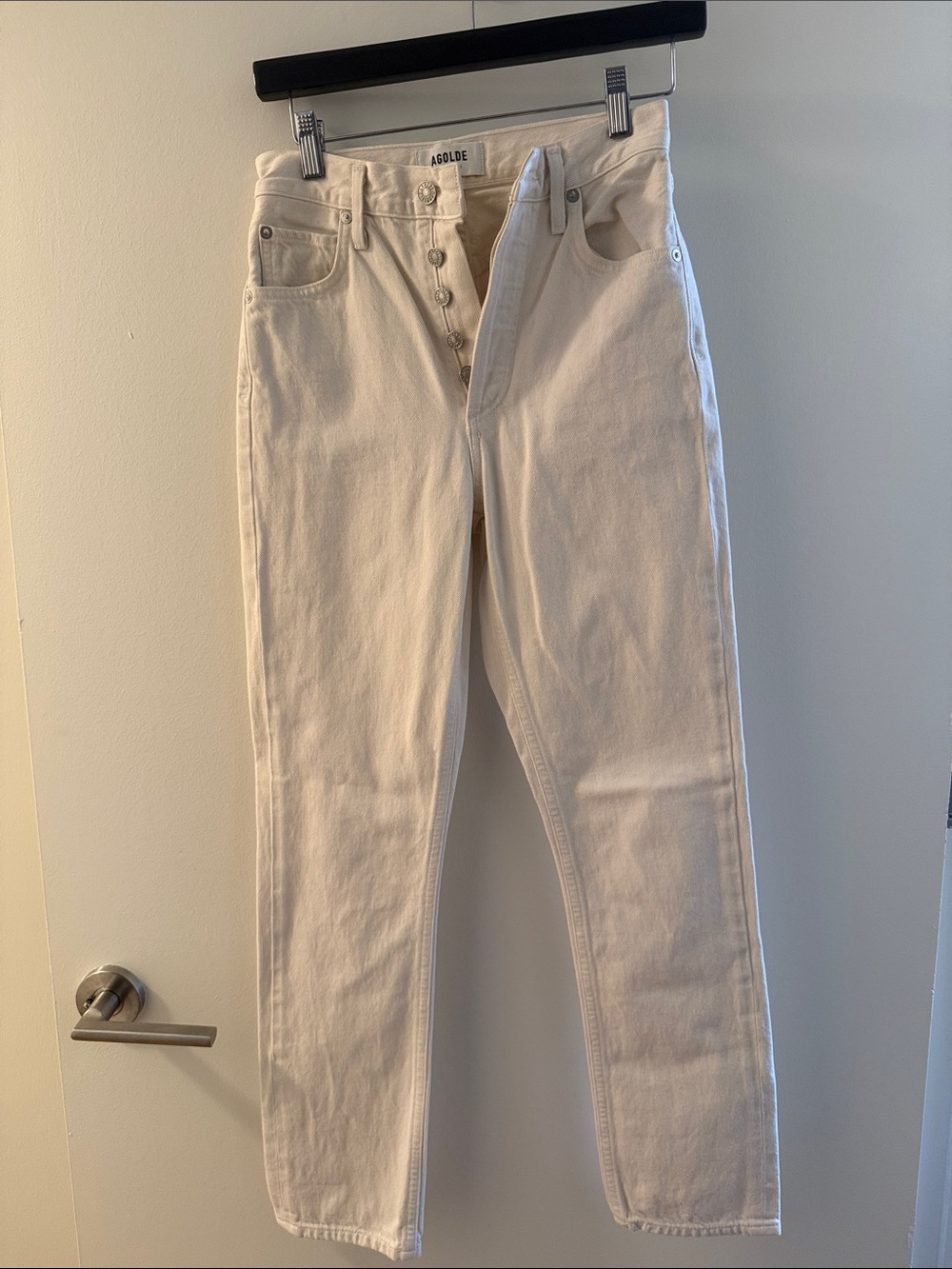 Agolde Off-White High-Rise Button-Fly Jeans Ivory Size 23